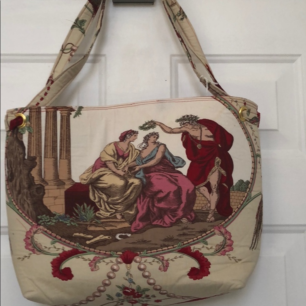 Vintage screen print cotton fabric shoulder bag